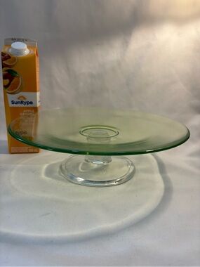 Large Green and Clear glass pedestal cake plate
